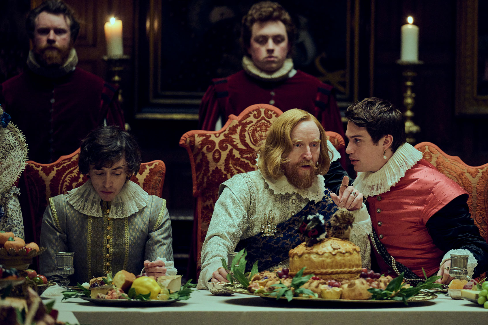 Tony Curran as King James I and Nicholas Galitzine as George Villiers in "Mary & George" (Starz)
