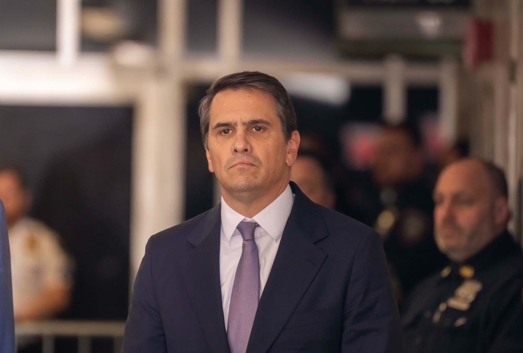 Trump attorney Todd Blanche looks on as former U.S. President Donald Trump speaks to the media at Manhattan Criminal Court on April 19, 2024 in New York City. (Mark Peterson - Pool/Getty Images)