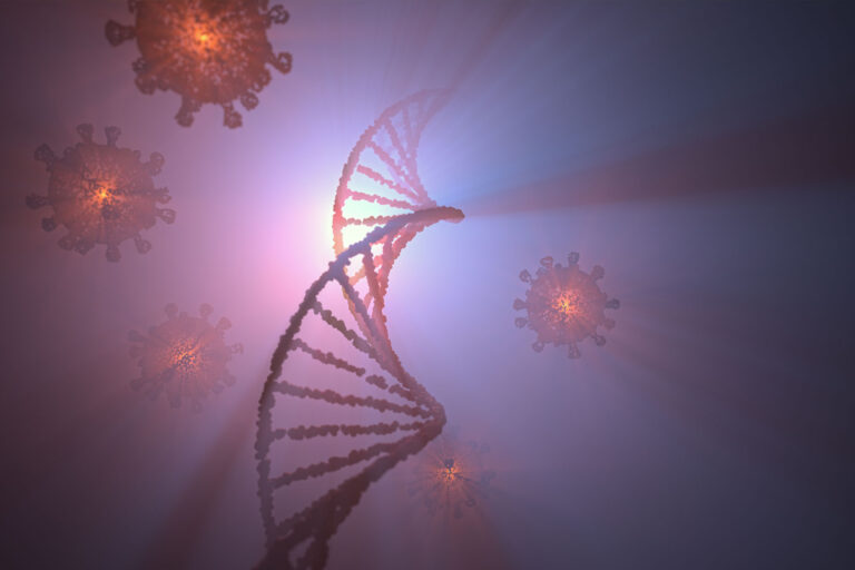 DNA molecule and virus particles (Getty Images/KTSDesign/SCIENCEPHOTOLIBRARY)