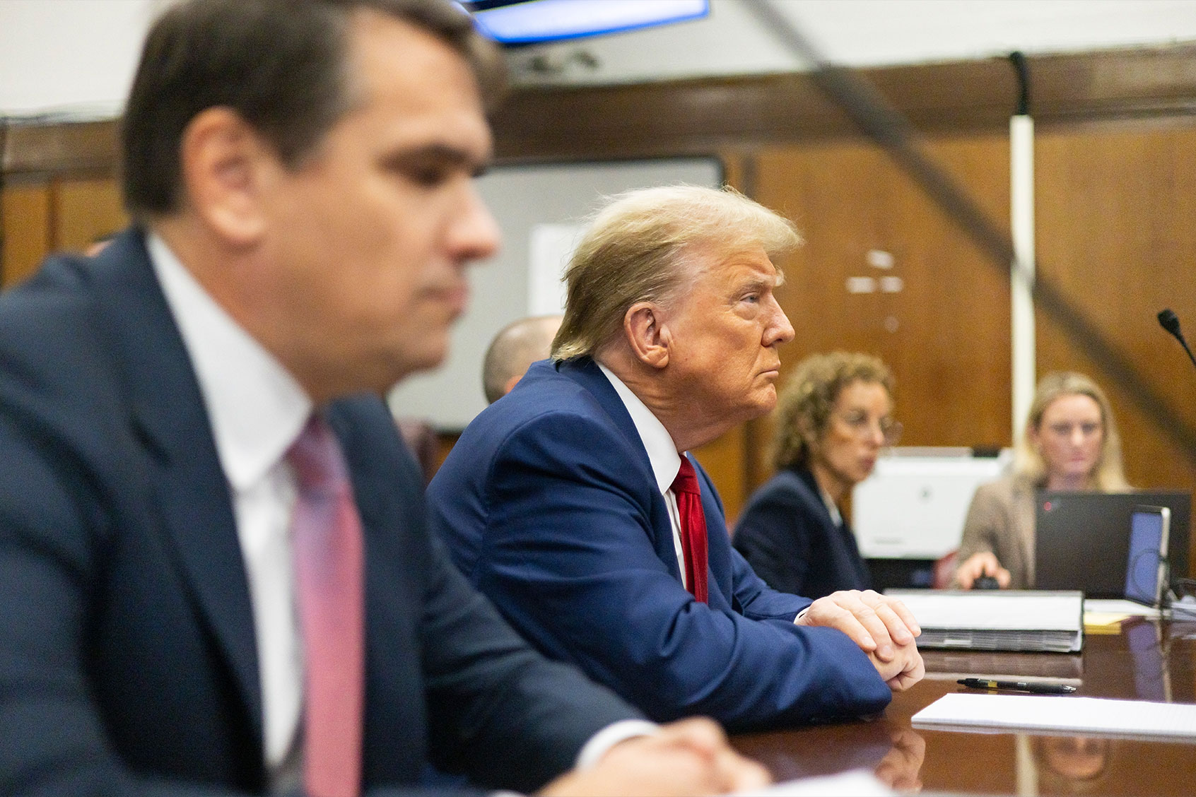 Former U.S. President Donald Trump appears in court during his trial for allegedly covering up hush money payments at Manhattan Criminal Court on April 30, 2024 in New York City. (Justin Lane-Pool/Getty Images)