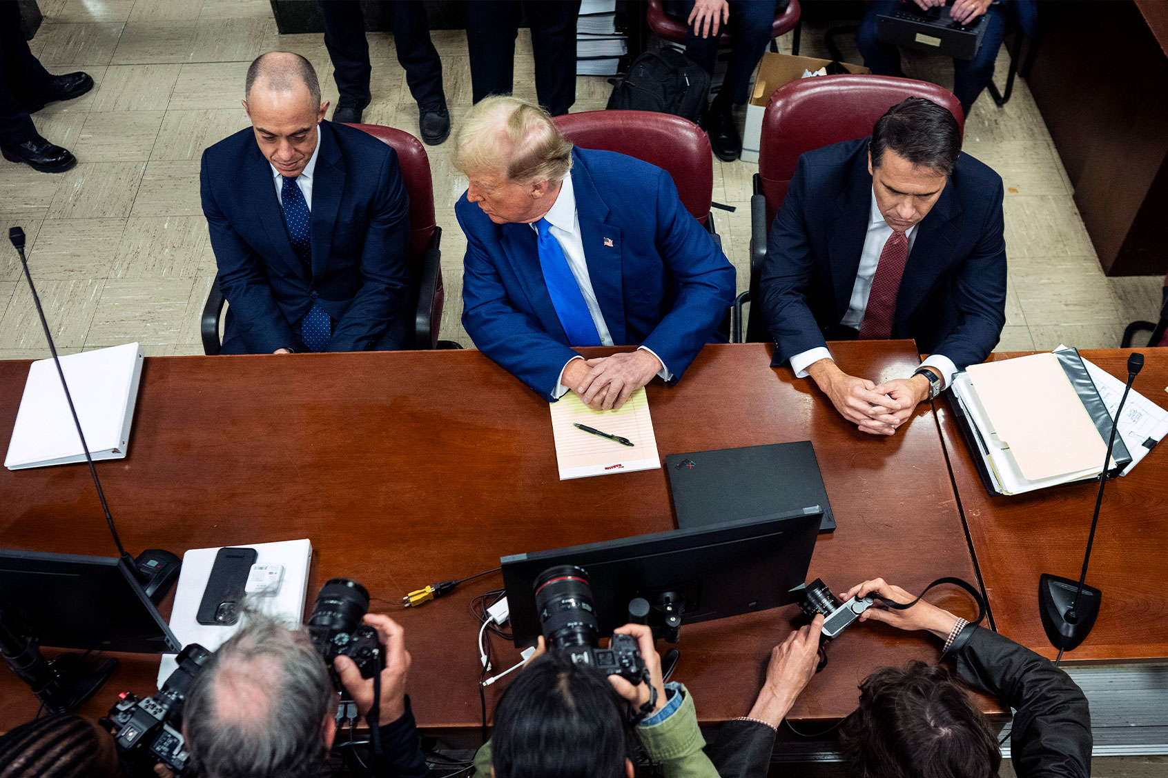 Former U.S. President Donald Trump attends his trial for allegedly covering up hush money payments at Manhattan Criminal Court on May 3, 2024 in New York City. (Doug Mills-Pool/Getty Images)