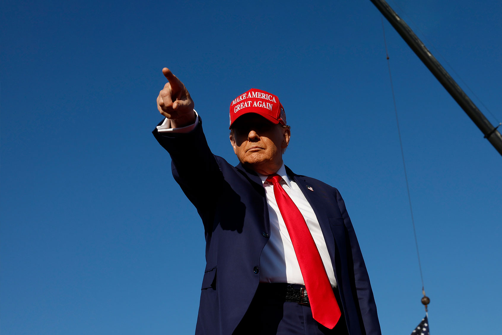 Republican presidential candidate former U.S. President Donald Trump arrives for his campaign rally in Wildwood Beach on May 11, 2024 in Wildwood, New Jersey. (Michael M. Santiago/Getty Images)
