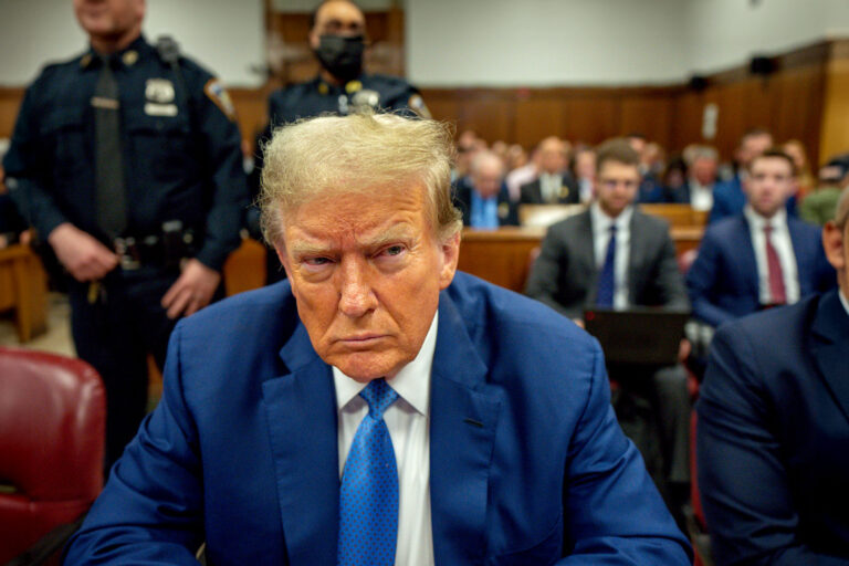 Former U.S. President Donald Trump appears in court during his trial for allegedly covering up hush money payments at Manhattan Criminal Court on May 20, 2024 in New York City. (Steven Hirsch-Pool/Getty Images)