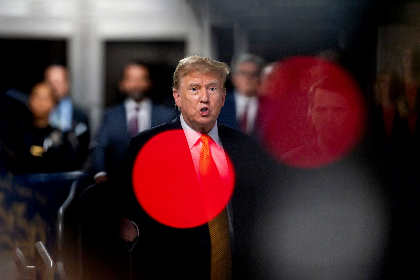Former US President Donald Trump (L) talks to the press while standing with his attorney Todd Blanche (R) at the end of the day at his criminal trial at Manhattan Criminal Court on May 21, 2024 in New York City. (Justin Lane-Pool/Getty Images)