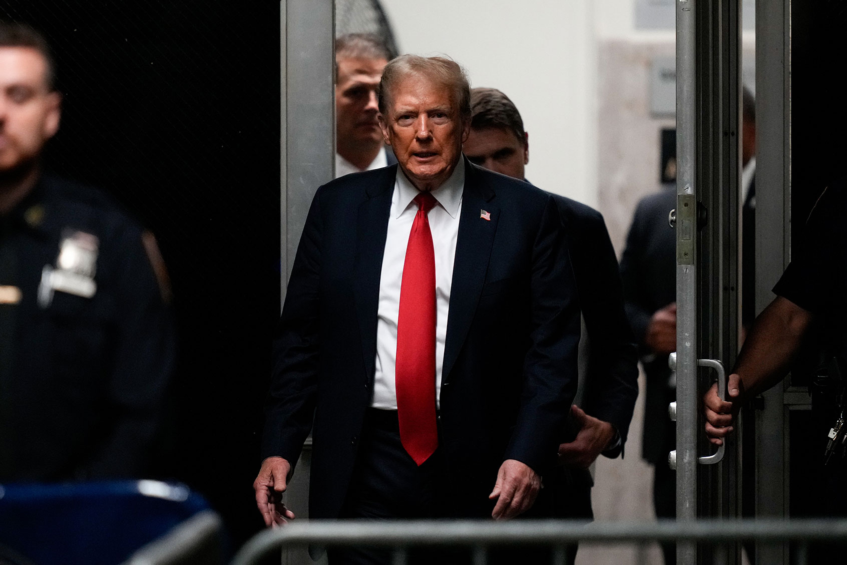 Former U.S. President Donald Trump returns from a break during his hush money trial at Manhattan Criminal Court on May 28, 2024 in New York City. (Julia Nikhinson-Pool/Getty Images)