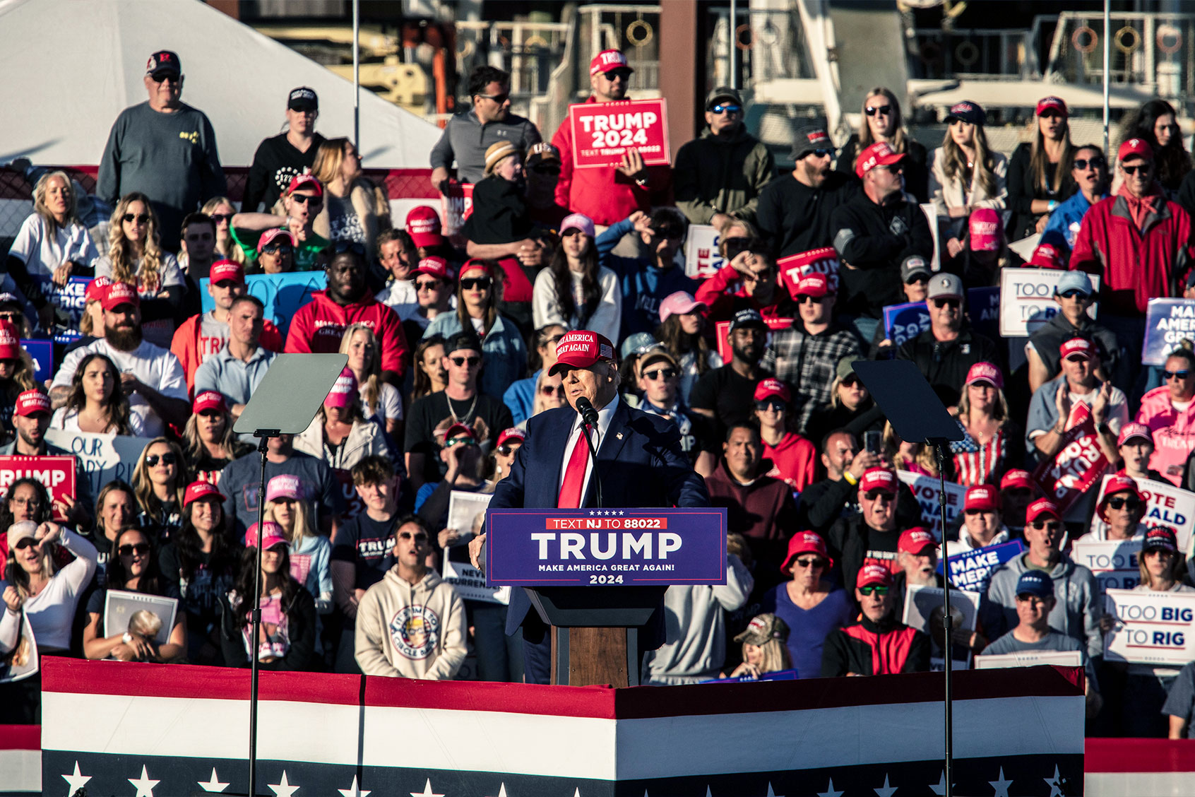 Donald Trump speaks to supporters during a campaign rally on the beach in Wildwood, N.J., on May 11, 2024. (Bryan Anselm For The Washington Post via Getty Images)