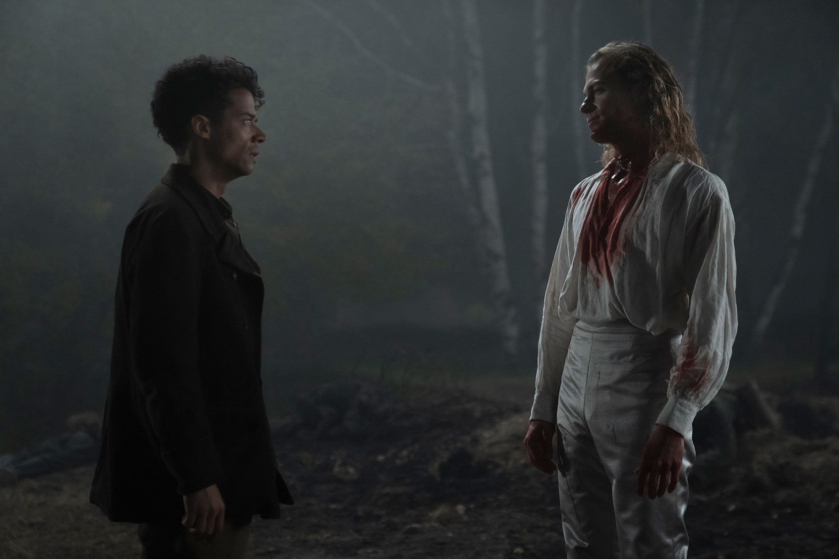 Jacob Anderson as Louis de Pointe du Lac and Sam Reid as Lestat de Lioncourt in "Interview With the Vampire" (Larry Horricks/AMC)