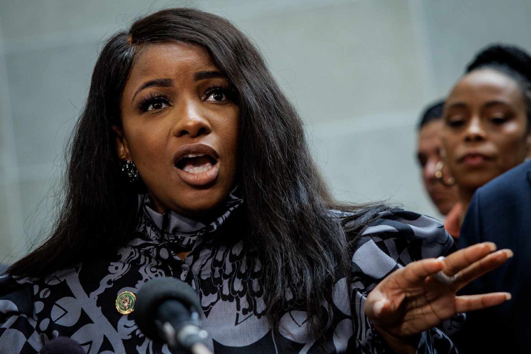 Rep. Jasmine Crockett (D-TX) speaks during a press conference with other Democratic members of the House Committee on Oversight and Accountability, and House Judiciary Committee during a break in the closed-door deposition of Hunter Biden, son of U.S. President Joe Biden, in the O'Neill House Office Building on February 28, 2024 in Washington, DC. (Samuel Corum/Getty Images)