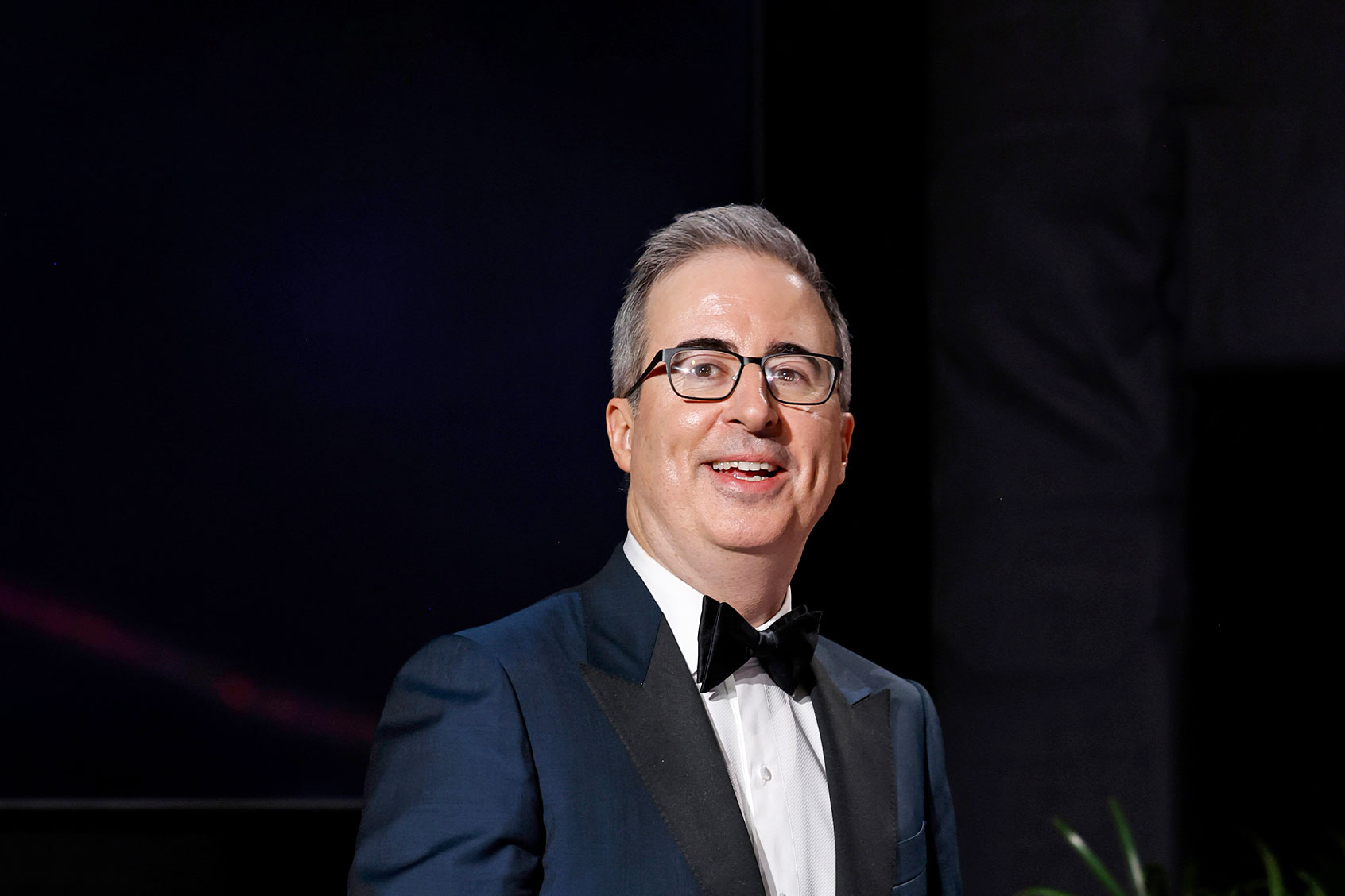 John Oliver, winner of Outstanding Scripted Variety Series and Outstanding Writing For A Variety Series for "Last Week Tonight With John Oliver," poses in the press room during the 75th Primetime Emmy Awards at Peacock Theater on January 15, 2024 in Los Angeles, California. (Frazer Harrison/Getty Images)