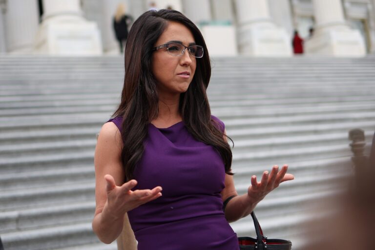 U.S. Rep. Lauren Boebert (R-CO) speaks with reporters as she leaves the U.S. Capitol for the weekend on May 17, 2024 in Washington, DC. (Kevin Dietsch/Getty Images)