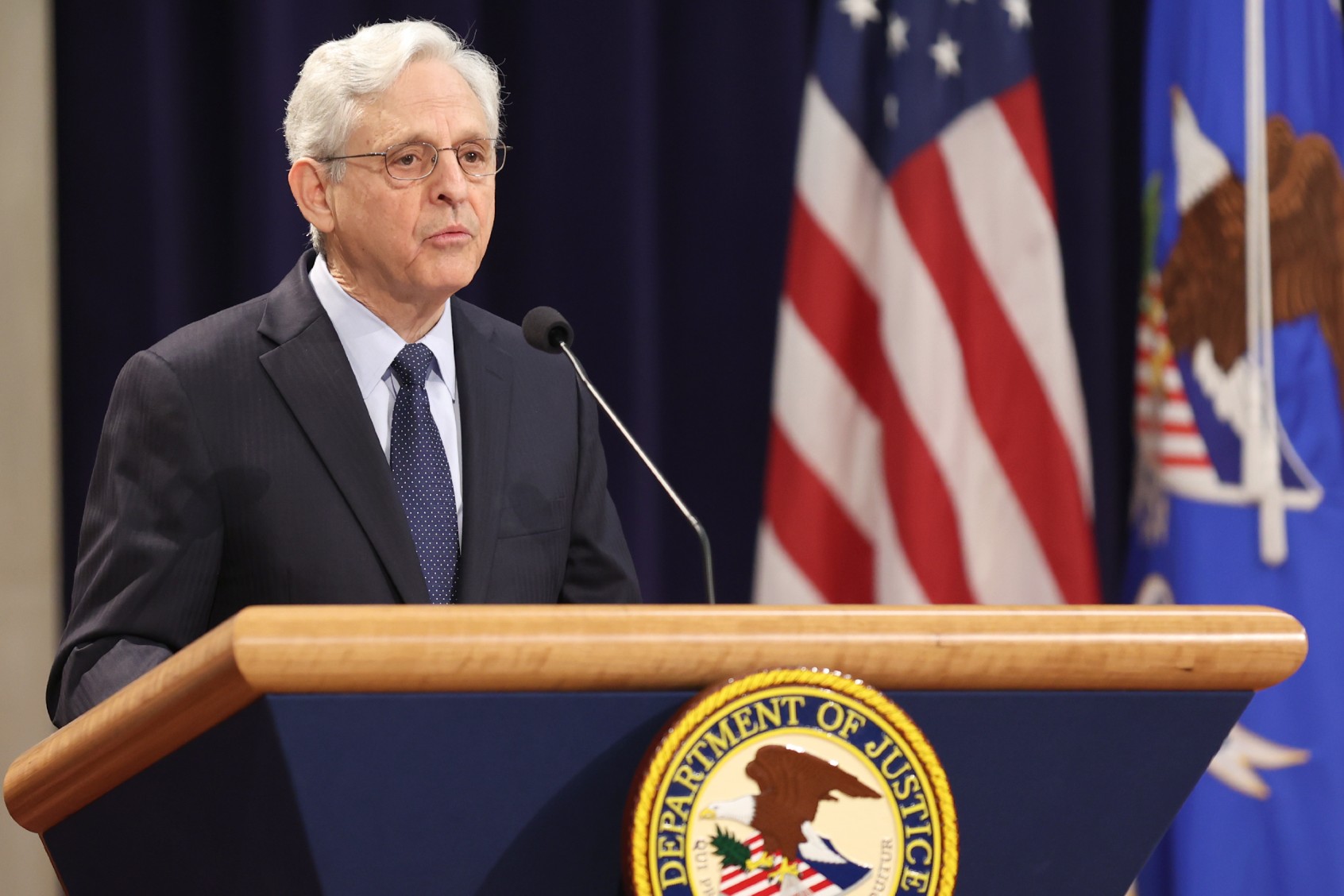 U.S. Attorney General Merrick Garland speaks during the Brown v. Board of Education 70th Anniversary Commemoration at the Robert F. Kennedy Main Justice Building on May 14, 2024 in Washington, DC. (Peter G. Forest/Getty Images)
