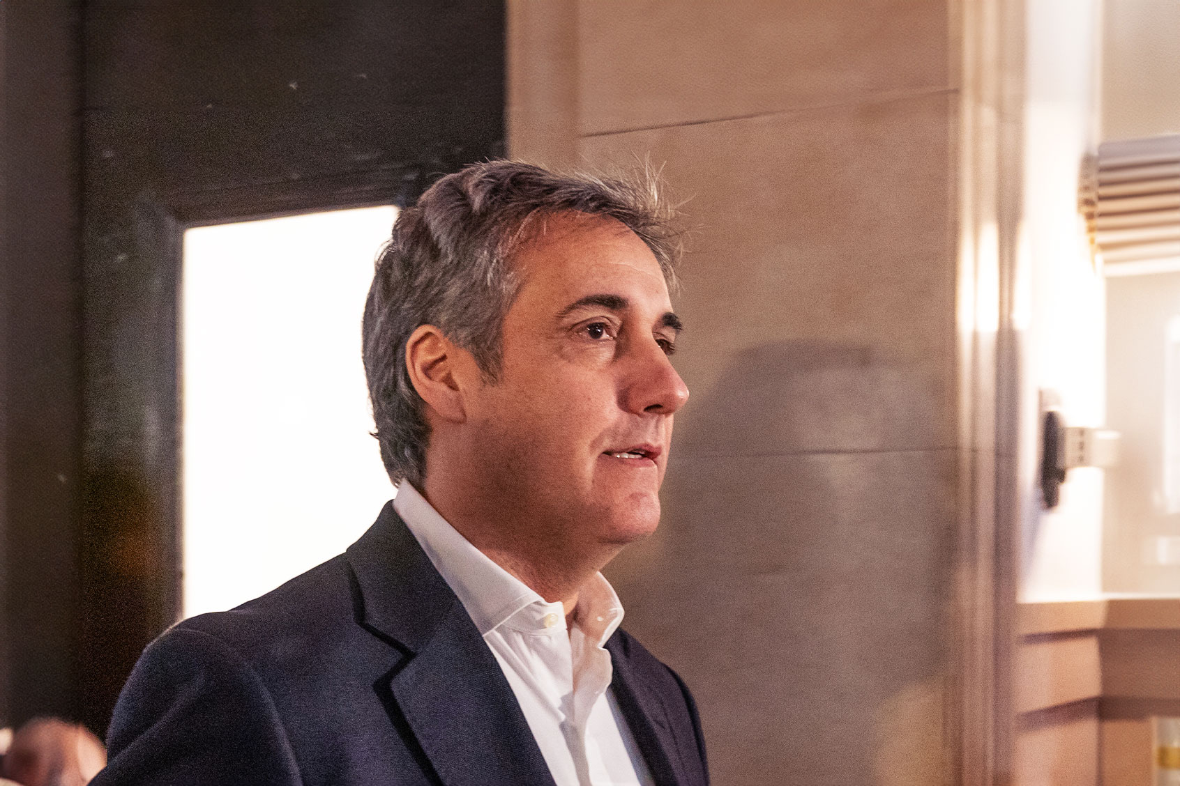 Michael Cohen, Former lawyer of the former United States President Donald Trump arrives for the 2nd day of testimony against Former President Donald Trump of civil fraud trial at New York State Court. (Lev Radin/Pacific Press/LightRocket via Getty Images)