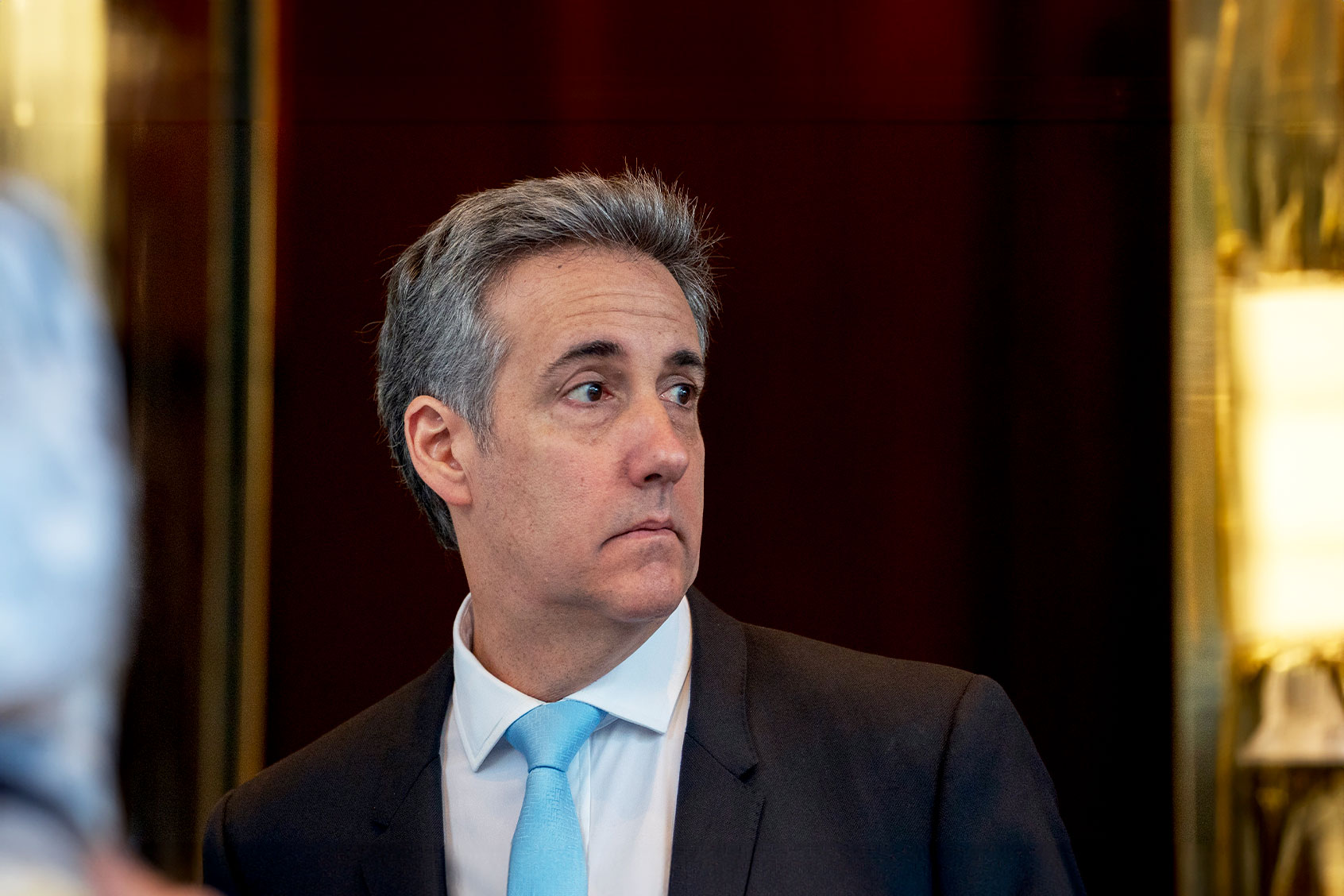 Former Donald Trump attorney Michael Cohen departs from his home to attend his second day of testimony at Manhattan Criminal Court on May 14, 2024 in New York City. (David Dee Delgado/Getty Images)