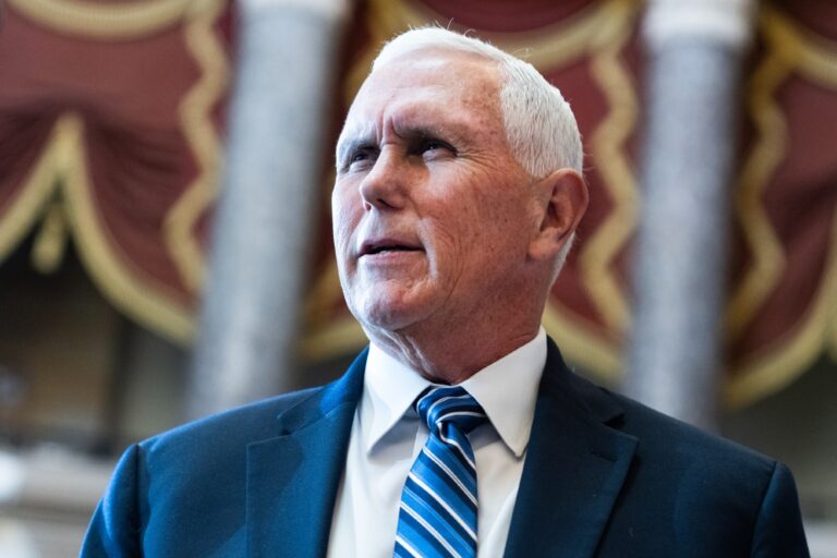 Former Vice President Mike Pence attends the unveiling ceremony for the statue of Rev. Billy Graham in the U.S. Capitol's Statuary Hall on Thursday, May 16, 2024. (Tom Williams/CQ-Roll Call, Inc via Getty Images)