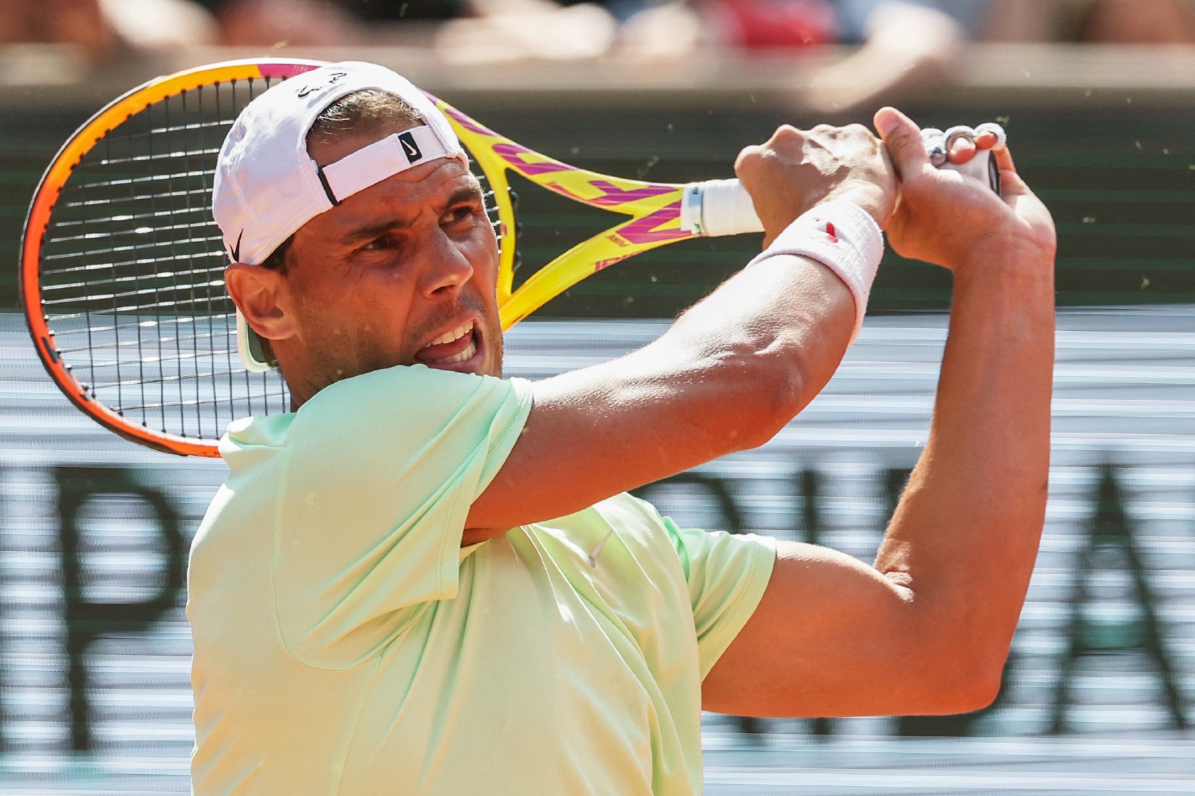 Spain's Rafael Nadal takes part in a practice session during the French Open tennis tournament on Court Philippe-Chatrier at the Roland Garros Complex in Paris on May 25, 2024. (ALAIN JOCARD/AFP via Getty Images)
