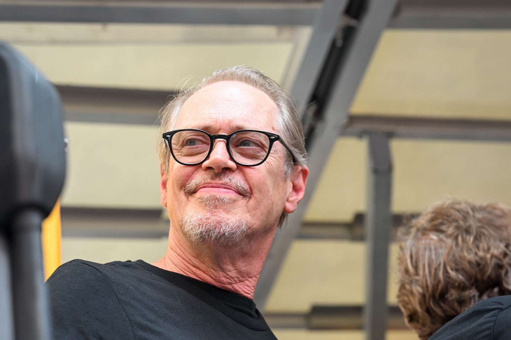 Steve Buscemi stands on stage after speaking to SAG-AFTRA members and supporters during the "Rock The City For A Fair Contract" rally in Times Square on July 25, 2023 in New York City. (Alexi Rosenfeld/Getty Images)