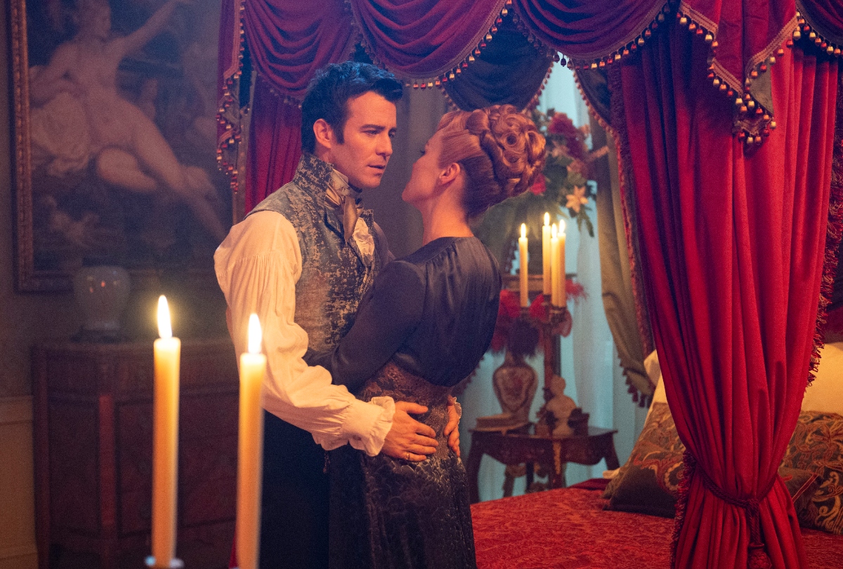 Luke Thompson as Benedict Bridgerton and Hannah New as Lady Tilley Arnold in "Bridgerton" (Netflix)