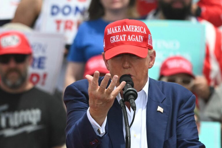 Former U.S. President and Republican presidential candidate Donald Trump speaks during a campaign rally at Sunset Park in Las Vegas, Nevada on June 9, 2024. (JIM WATSON/AFP via Getty Images)