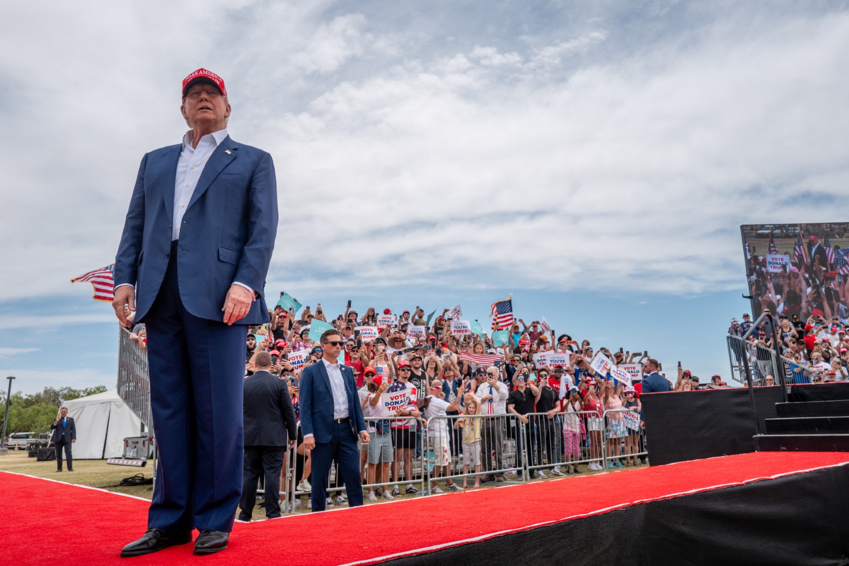 Former U.S. President Donald Trump arrives for his campaign rally at Sunset Park on June 09, 2024 in Las Vegas, Nevada. (Brandon Bell/Getty Images)