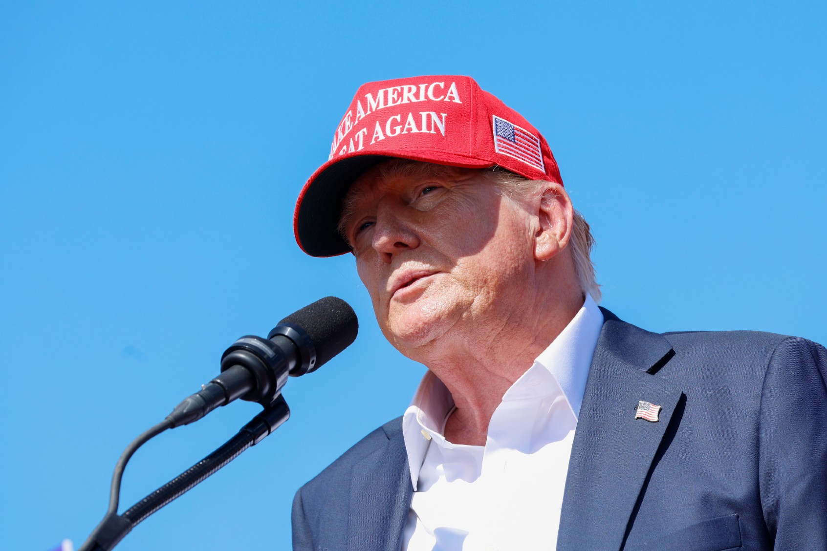 Republican presidential candidate, former U.S. President Donald Trump speaks during a rally at Greenbrier Farms on June 28, 2024 in Chesapeake, Virginia. (Anna Moneymaker/Getty Images)