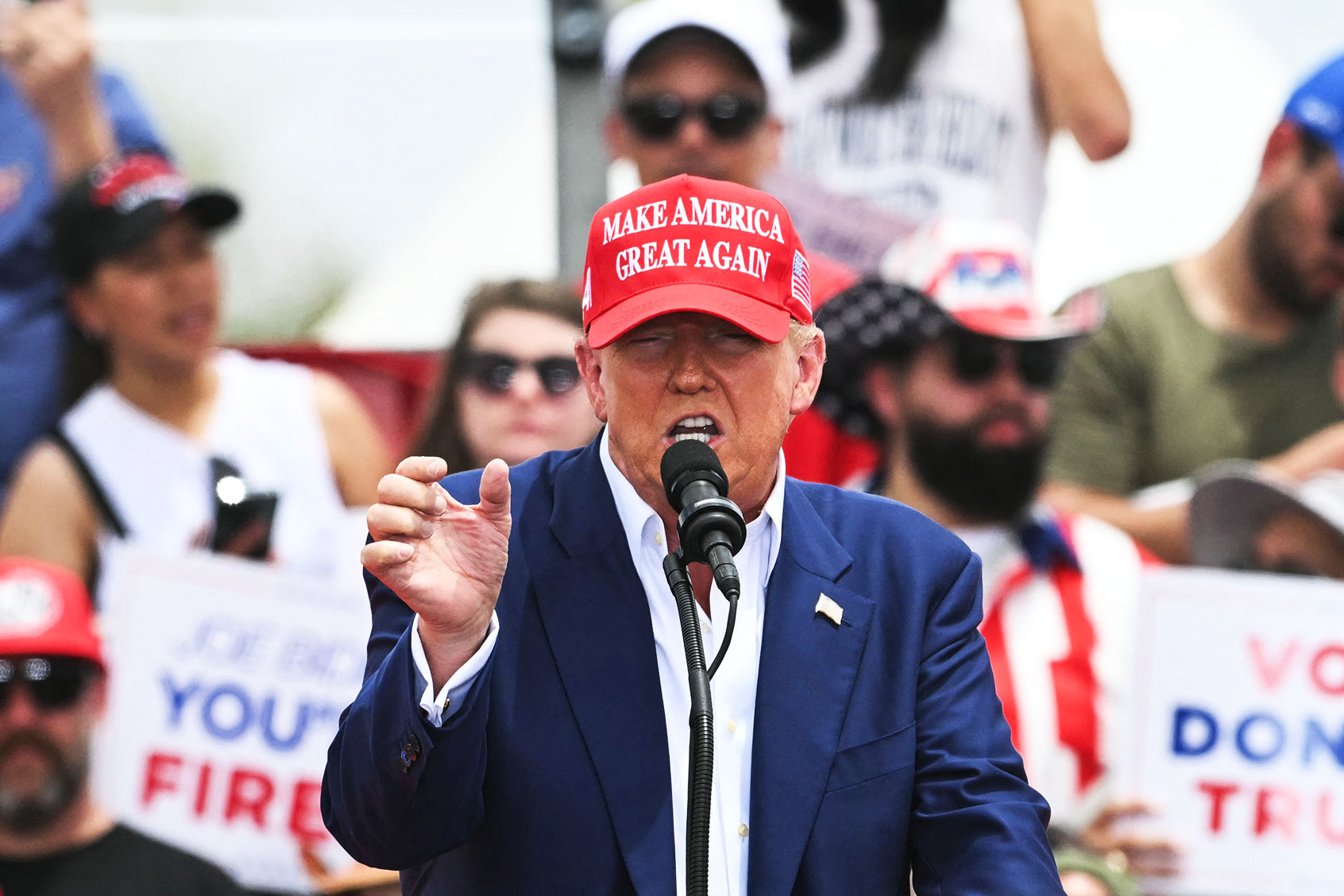 Former US President and Republican presidential candidate Donald Trump speaks during a campaign rally at Sunset Park in Las Vegas, Nevada on June 9, 2024. (JIM WATSON/AFP via Getty Images)