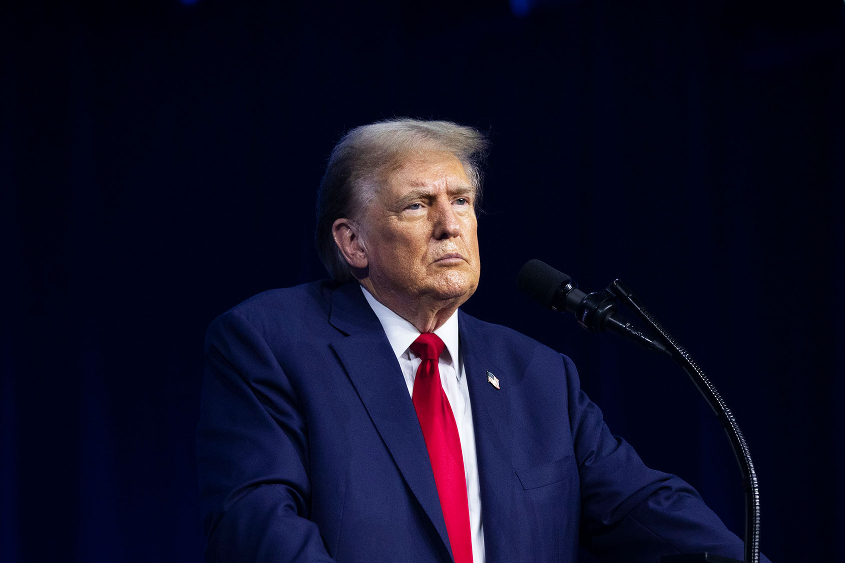 Former President Donald Trump gives the keynote address at Turning Point Action's "The People's Convention" on June 15, 2024 in Detroit, Michigan. (Bill Pugliano/Getty Images)