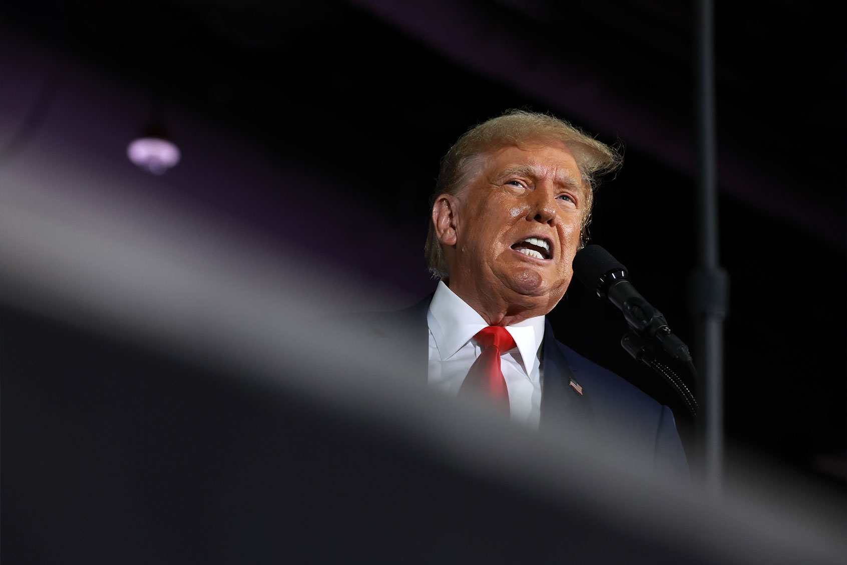 Former President Donald Trump speaks to members of the Club 47 group at the Palm Beach Convention Center on June 14, 2024, in West Palm Beach, Florida. (Joe Raedle/Getty Images)