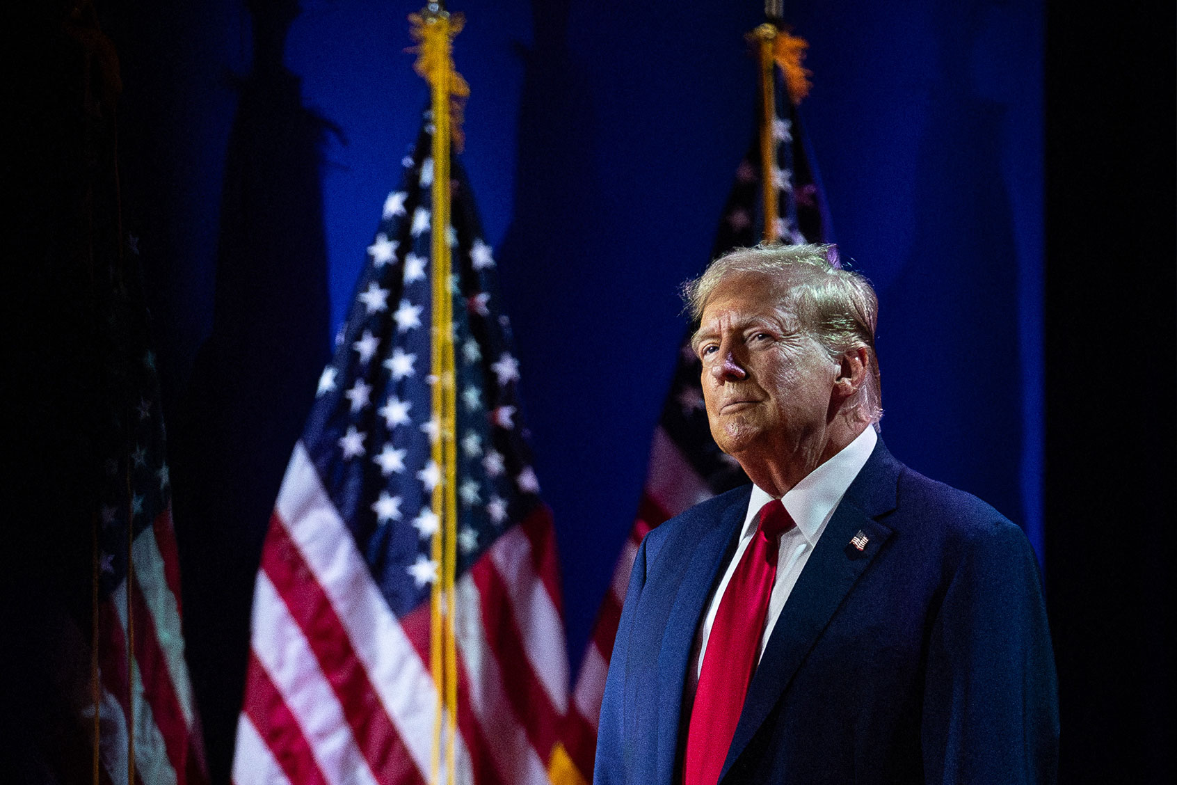 Ex-President and convicted felon Donald Trump speaks at the annual Road to Majority conference in Washington, DC, June 22, 2024. (ALLISON BAILEY/Middle East Images/AFP via Getty Images)