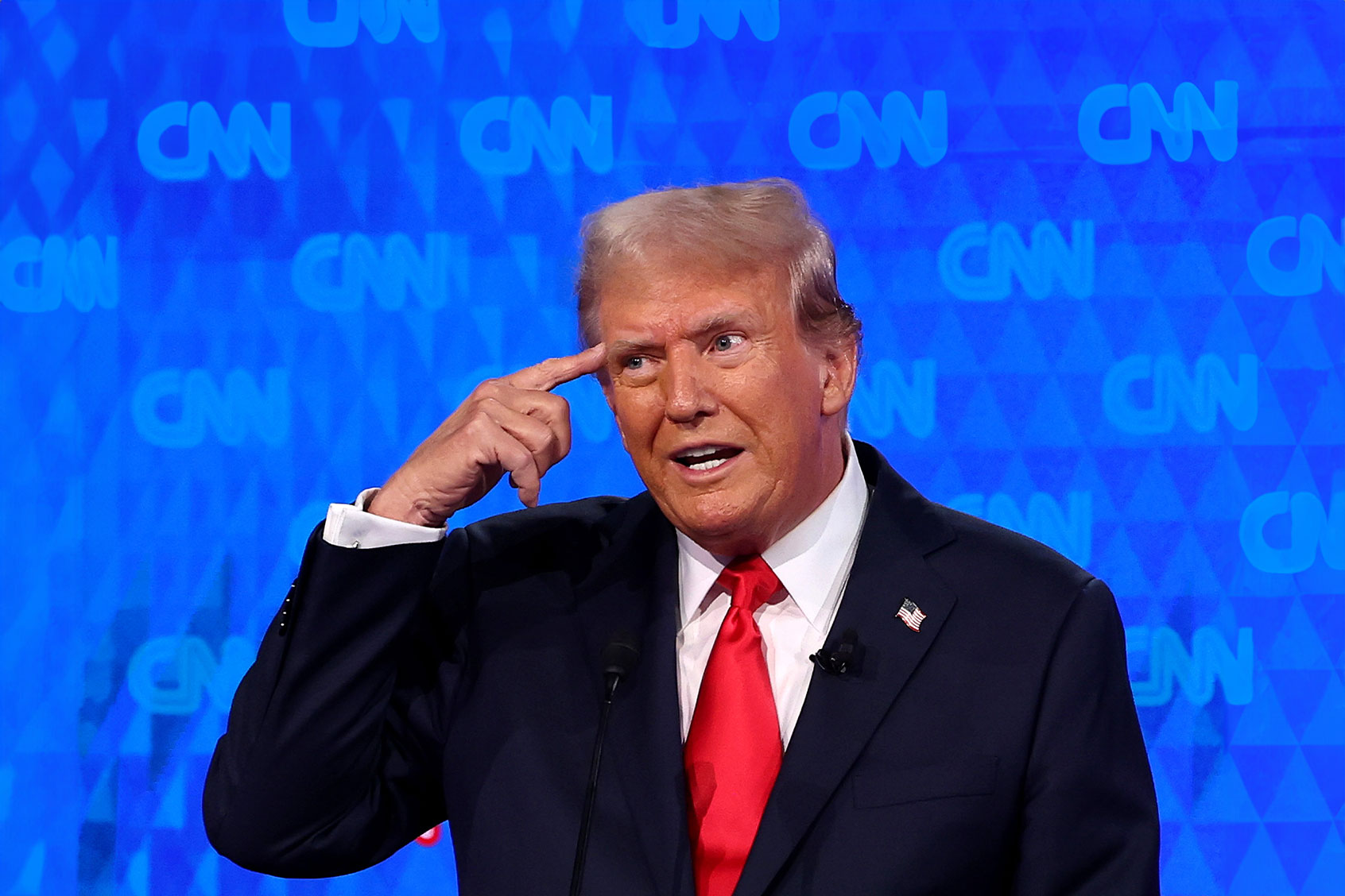 Republican presidential candidate, former U.S. President Donald Trump participates in the CNN Presidential Debate at the CNN Studios on June 27, 2024 in Atlanta, Georgia. (Justin Sullivan/Getty Images)