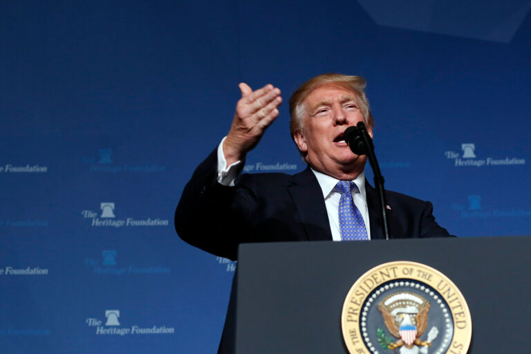 Former President Donald J. Trump speaks during the Heritage Foundation's President's Club meeting on October 17, 2017 in Washington, D.C. (Martin H. Simon - Pool/Getty Images)
