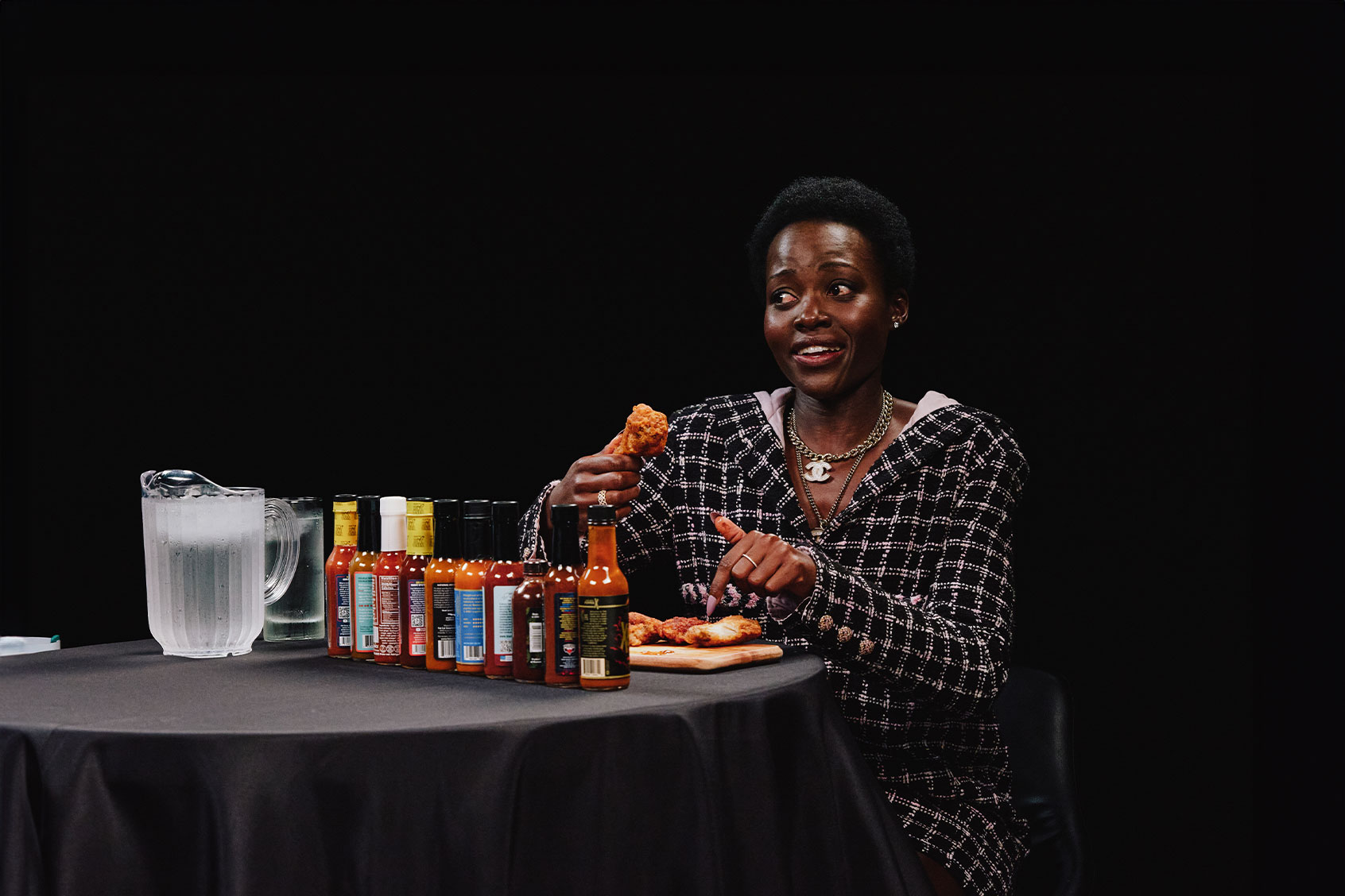 Lupita Nyong’o on “Hot Ones.” (First We Feast)
