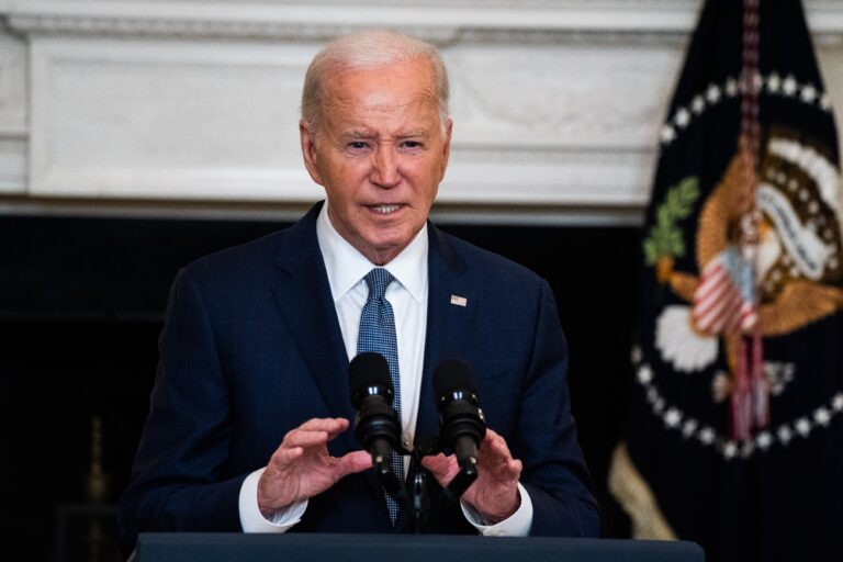 U.S. President Joe Biden delivers remarks on the War in Gaza and on former President Donald Trump's guilty verdict in the State Dining Room of the White House on Friday, May31, 2024. (Demetrius Freeman/The Washington Post via Getty Images)