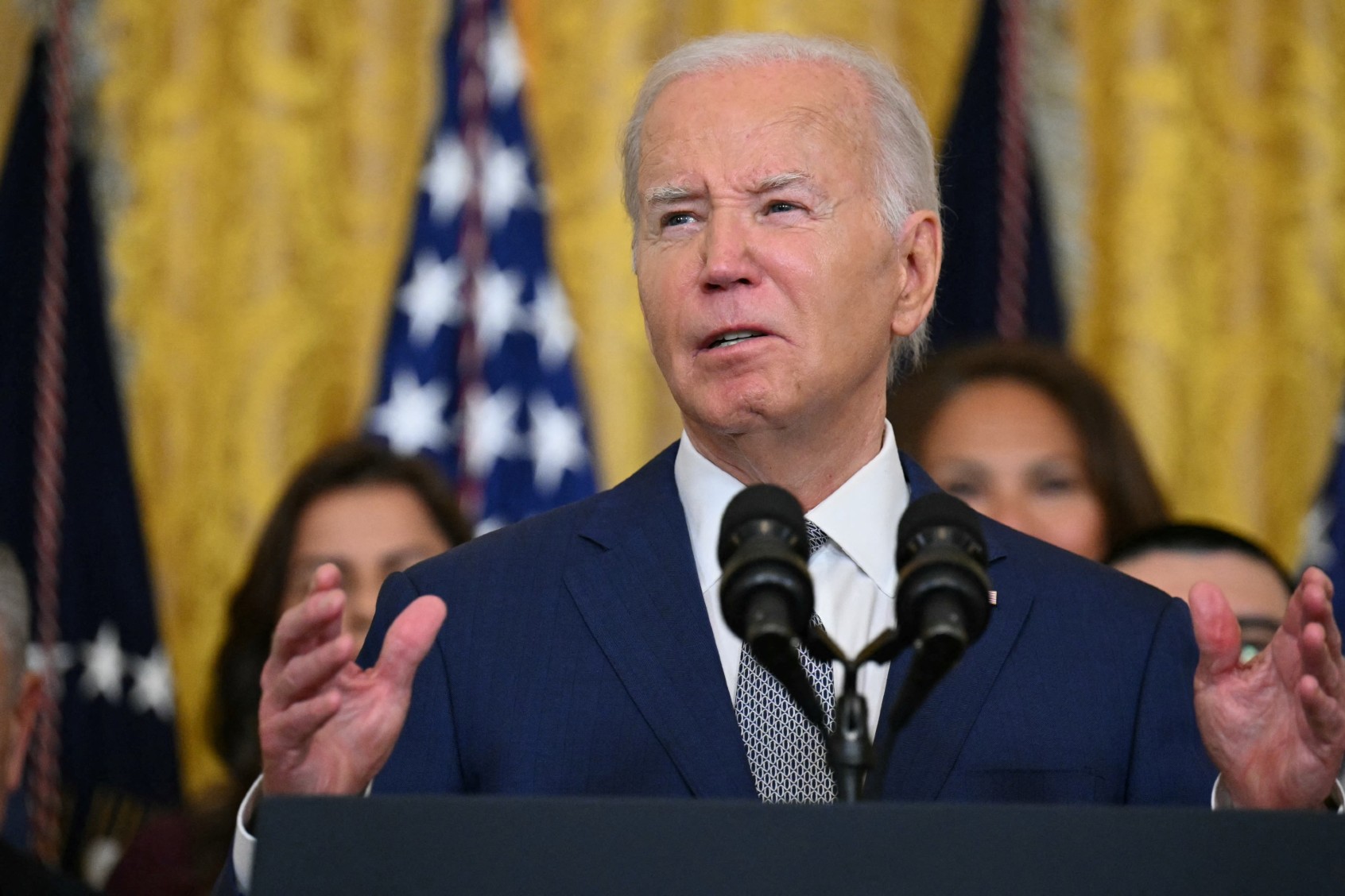 U.S. President Joe Biden speaks at an event marking the 12th anniversary of Deferred Action for Childhood Arrivals (DACA) at the White House in Washington, DC, on June 18, 2024. (DREW ANGERER/AFP via Getty Images)