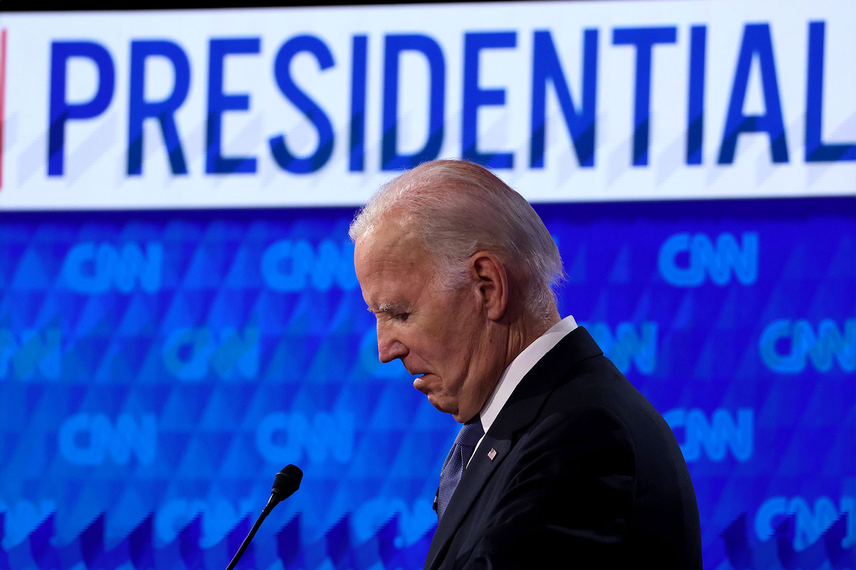 Republican presidential candidate, former U.S. President Donald Trump participates in the CNN Presidential Debate at the CNN Studios on June 27, 2024 in Atlanta, Georgia. (Justin Sullivan/Getty Images)