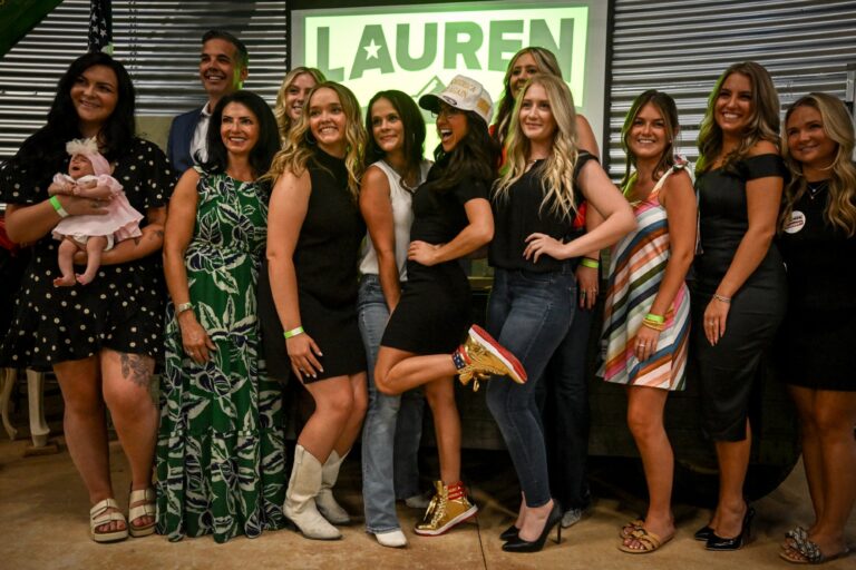 Congresswoman Lauren Boebert poses with her support team during an election watch party at the Greenhouse in Windsor, Colorado on Tuesday, June 25, 2024. (AAron Ontiveroz/The Denver Post/Getty Images)