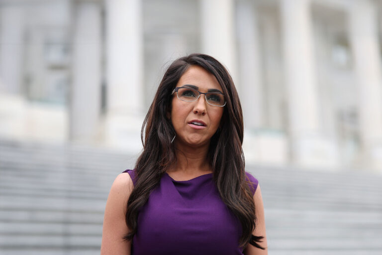U.S. Rep. Lauren Boebert (R-CO) speaks with reporters as she leaves the U.S. Capitol for the weekend on May 17, 2024 in Washington, DC. (Kevin Dietsch/Getty Images)