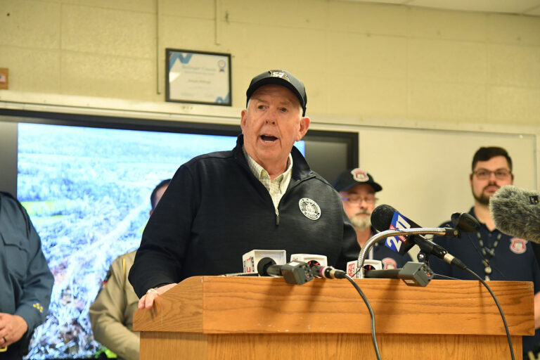 Missouri Governor Mike Parson speaks during a press conference at Woodland High School on April 5, 2023 in Marble Hill, Missouri. (Michael B. Thomas/Getty Images)