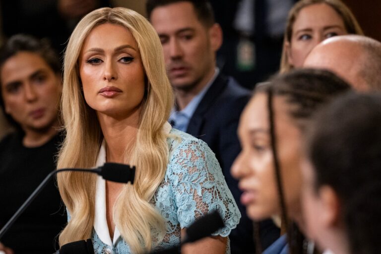 TV personality and child welfare advocate Paris Hilton listens during the House Committee on Ways and Means hearing on "Strengthening Child Welfare and Protecting America's Children" on June 26, 2024 in Washington, DC. (Samuel Corum/Getty Images)
