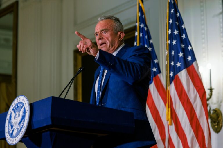 Presidential candidate Robert F Kennedy Jr. speaks at the Nixon Library on June 12, 2024, in Yorba Linda, California. (Gina Ferazzi / Los Angeles Times via Getty Images)