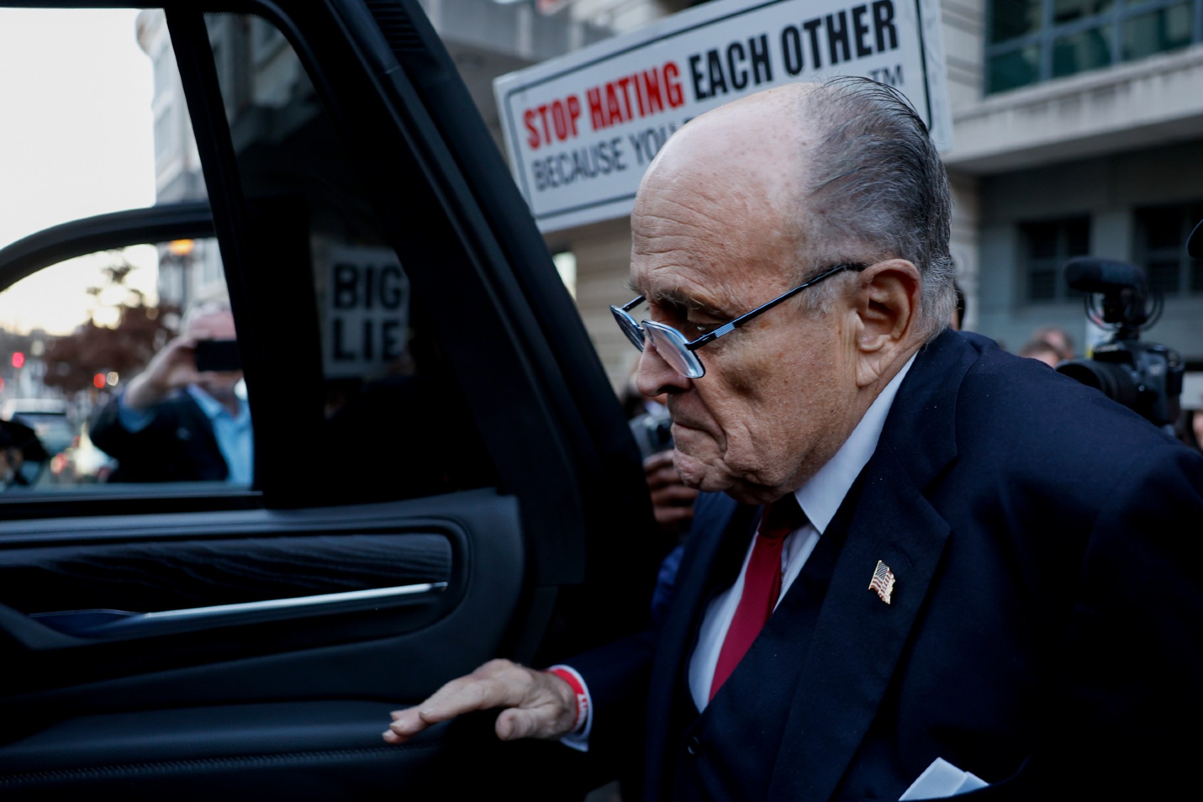 Rudy Giuliani, the former personal lawyer for former U.S. President Donald Trump, departs from the E. Barrett Prettyman U.S. District Courthouse after a verdict was reached in his defamation jury trial on December 15, 2023 in Washington, DC. (Anna Moneymaker/Getty Images)