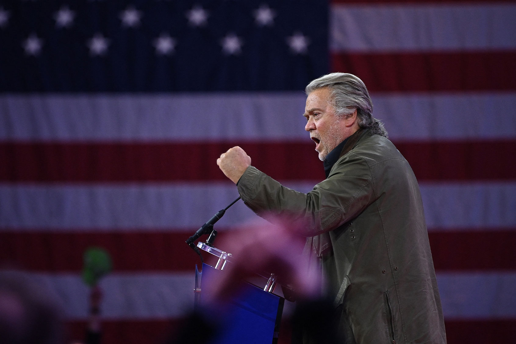 Former White House chief strategist Steve Bannon speaks during the annual Conservative Political Action Conference (CPAC) meeting on February 24, 2024, in National Harbor, Maryland. (MANDEL NGAN/AFP via Getty Images)