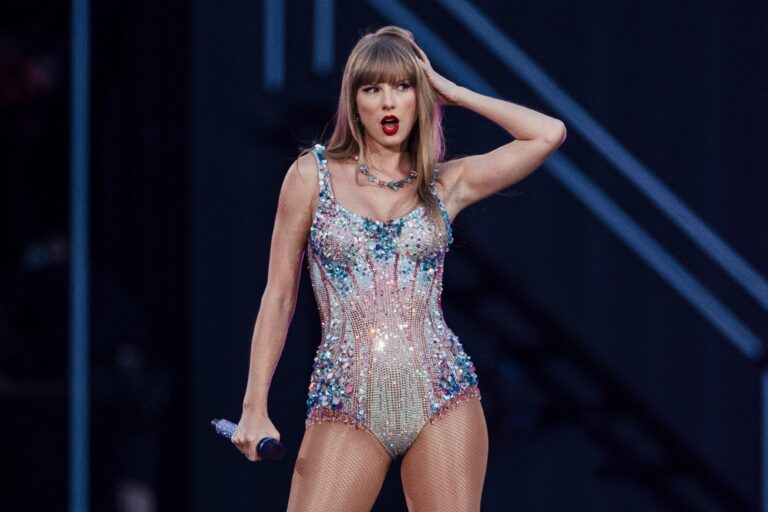 American singer and songwriter Taylor Swift performs on stage as part of her Eras Tour in Lisbon on May 24, 2024. (ANDRE DIAS NOBRE/AFP via Getty Images)