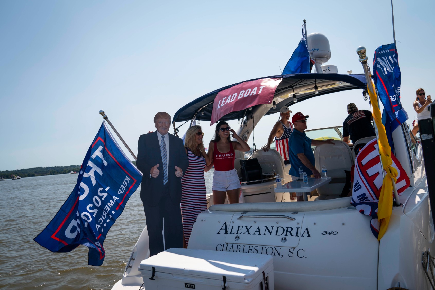 Supporters of Former President Donald Trump participate in the "Nation's Capital Trumptilla Boat Parade" on the Potomac River on September 6, 2020, in Washington, DC. (Sarah Silbiger/Getty Images)
