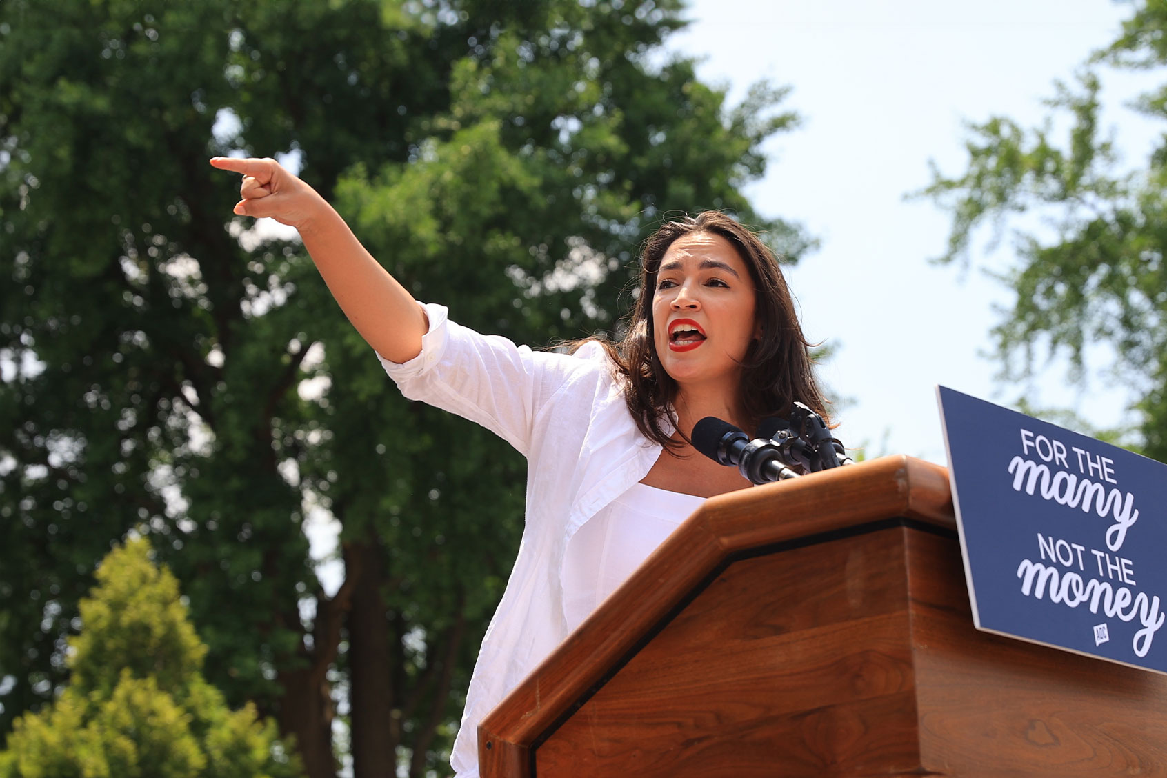 Sen. Bernie Sanders, Rep. Alexandria Ocasio-Cortez and Rep. Jamaal Bowman participate in a ''Get Out the Vote'' rally in support of Ocasio-Cortez and Bowman's re-election campaigns on Saturday, June 22, 2024 in Bronx, New York City, United States. (Photo by (Selcuk Acar/Anadolu via Getty Images)