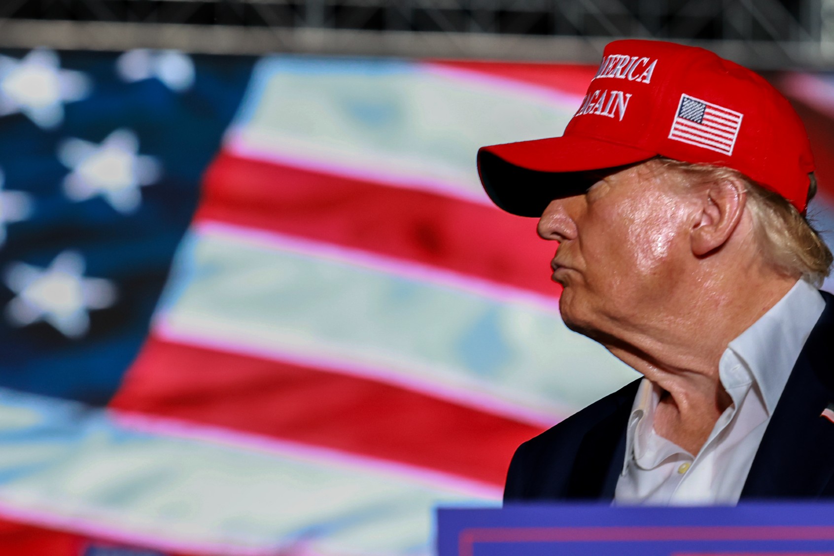 Former U.S. President Donald Trump speaks at a campaign rally at the Trump National Doral Golf Club on July 09, 2024, in Doral, Florida. (Joe Raedle/Getty Images)