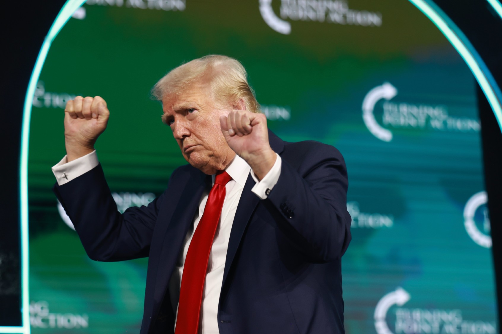 Former President Donald Trump speaks during a Turning Point USA Believers Summit conference at the Palm Beach Convention Center on July 26, 2024 in West Palm Beach, Florida. (Joe Raedle/Getty Images)