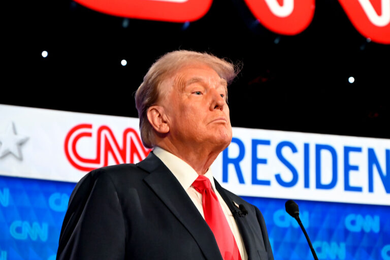 President of the United States Joe Biden and Former President Donald Trump participate in the first Presidential Debate at CNN Studios in Atlanta, Georgia, United States on June 27, 2024. (Kyle Mazza/Anadolu via Getty Images)