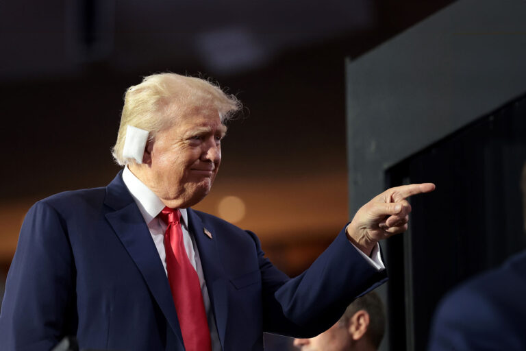 Republican presidential candidate, former U.S. President Donald Trump attends the first day of the Republican National Convention at the Fiserv Forum on July 15, 2024 in Milwaukee, Wisconsin. (Win McNamee/Getty Images)