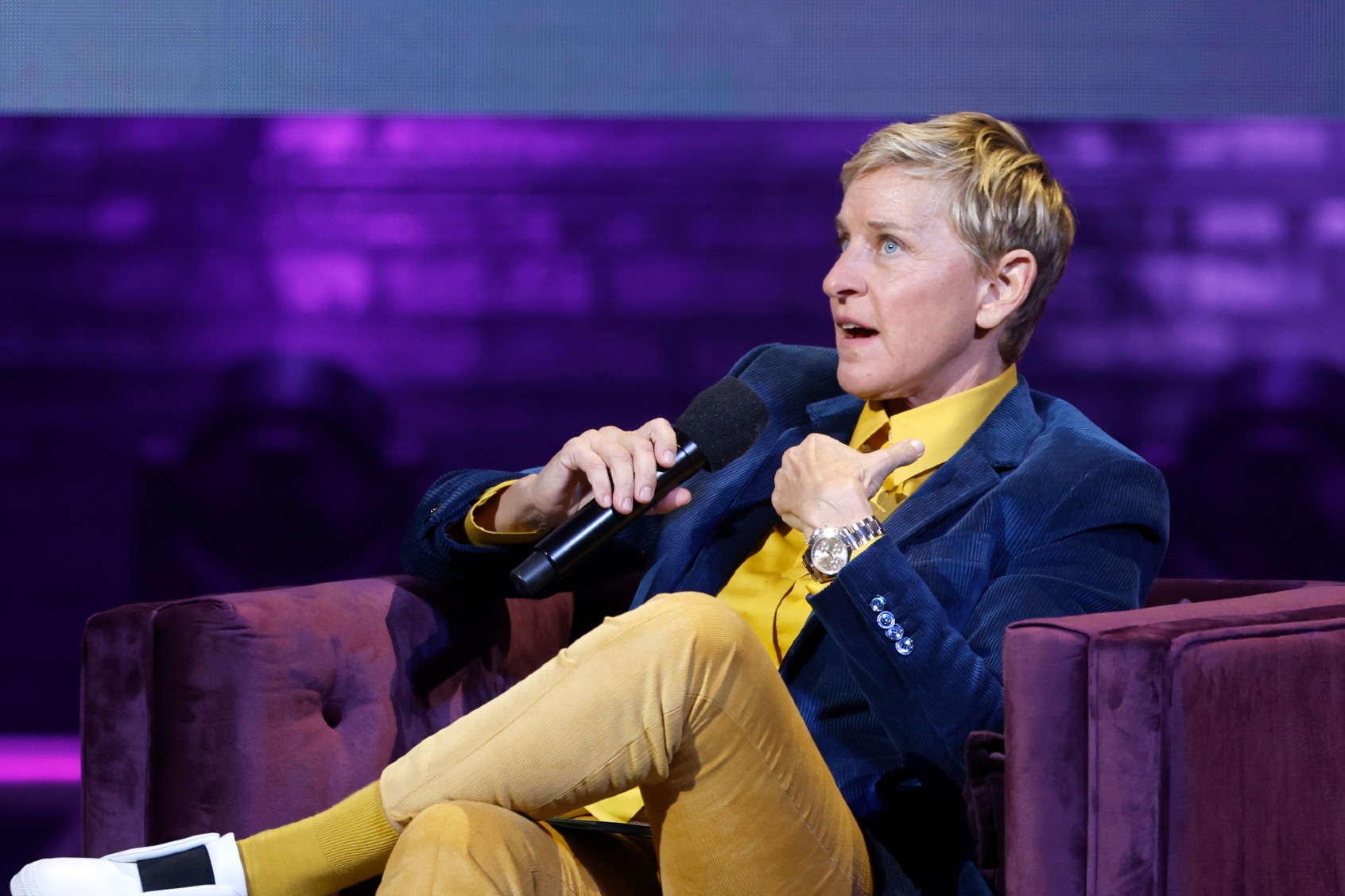Ellen DeGeneres speaks onstage during the Michelle Obama: The Light We Carry Tour at Warner Theatre on November 15, 2022 in Washington, DC. (Tasos Katopodis/Getty Images for Live Nation)