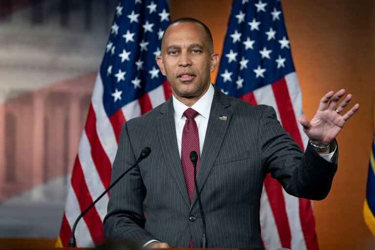 House Minority Leader Hakeem Jeffries (D-N.Y.) speaks at a weekly press conference at the Capitol in Washington, DC, on July 11, 2024. (Allison Robbert/The Washington Post via Getty Images)